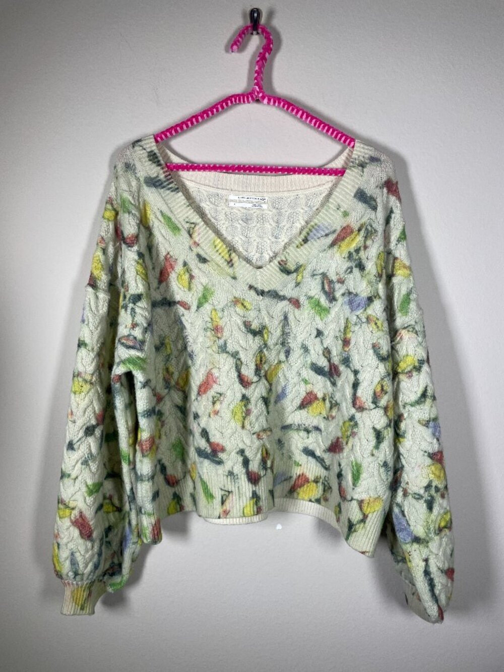by Anthropologie 100%Lambswool Oversize V-Neck Sweater Colorful Small!